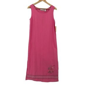 Jane Ashley Dress Womens Sz S Midi Cottagecore Lagenlook Mature Beaded Deadstock